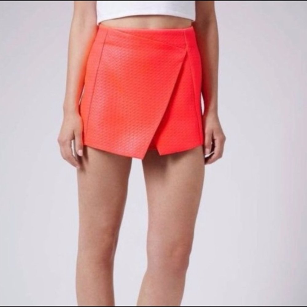 Topshop neon orange textured skort